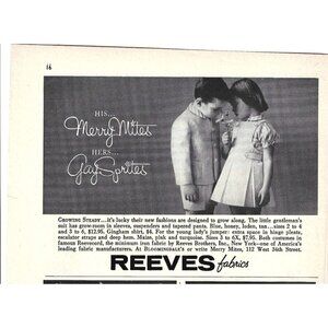 Reeves Fabric Bloomingdale Merry Mites Children 1950s Vintage Print Ad 9 inch